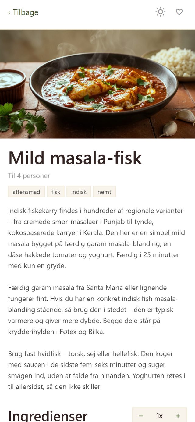 En opskrift åbnet i Kvali med foto, tags og indledning