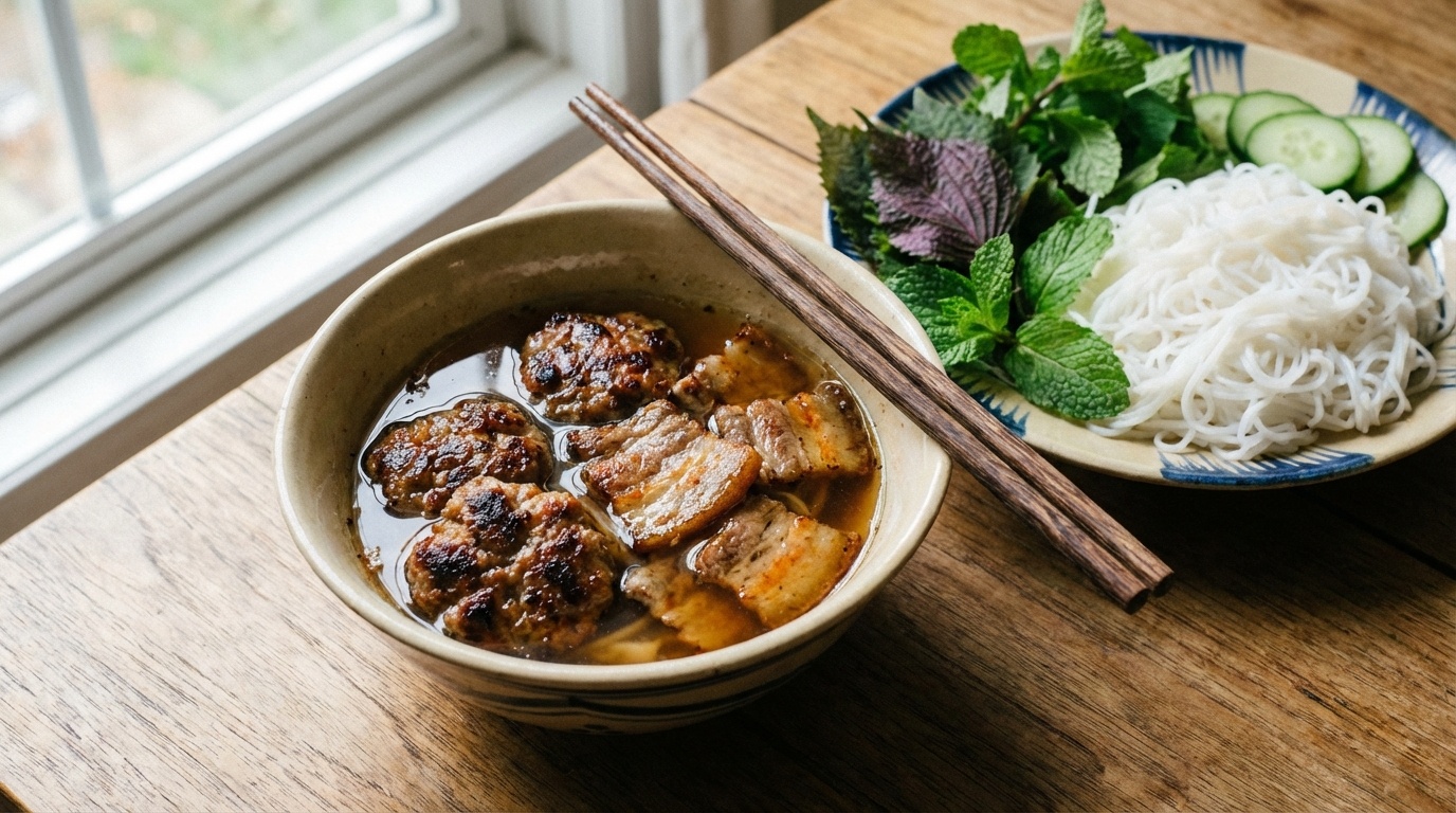 Bún Chả - Vietnamesisk Grillet Svinekød med Risnudler