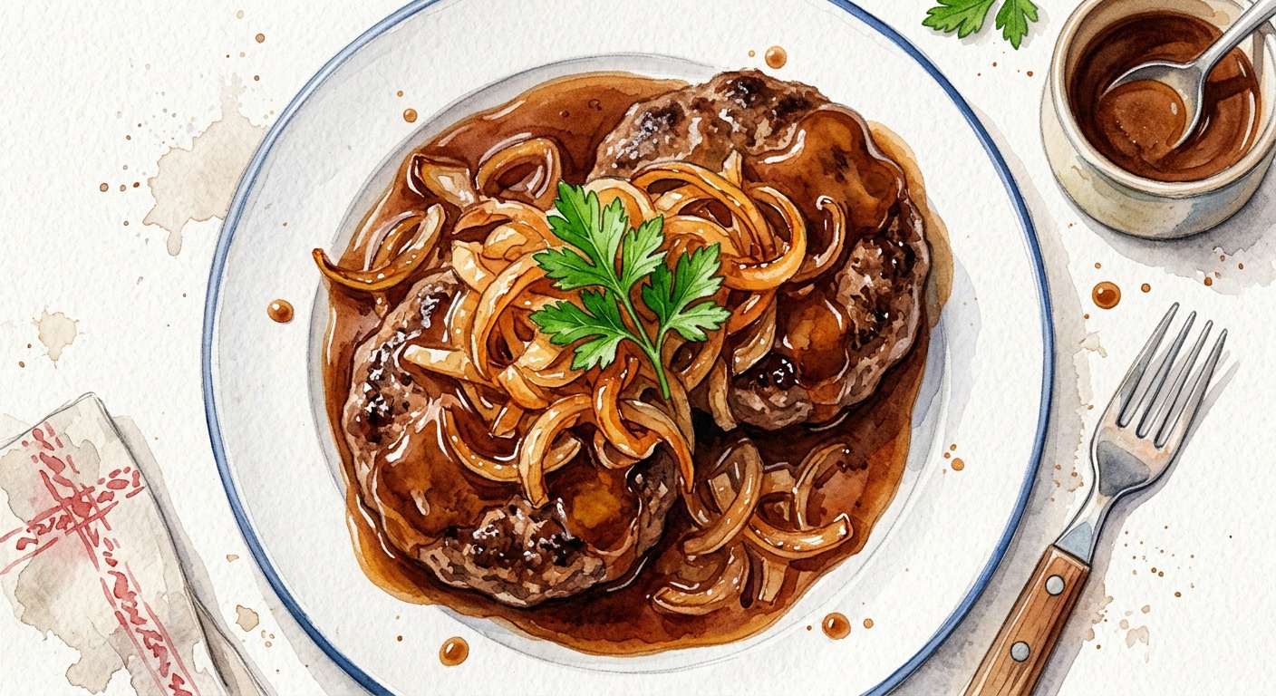 Hakkebøffer med Brun Sovs og Bløde Stegte Løg