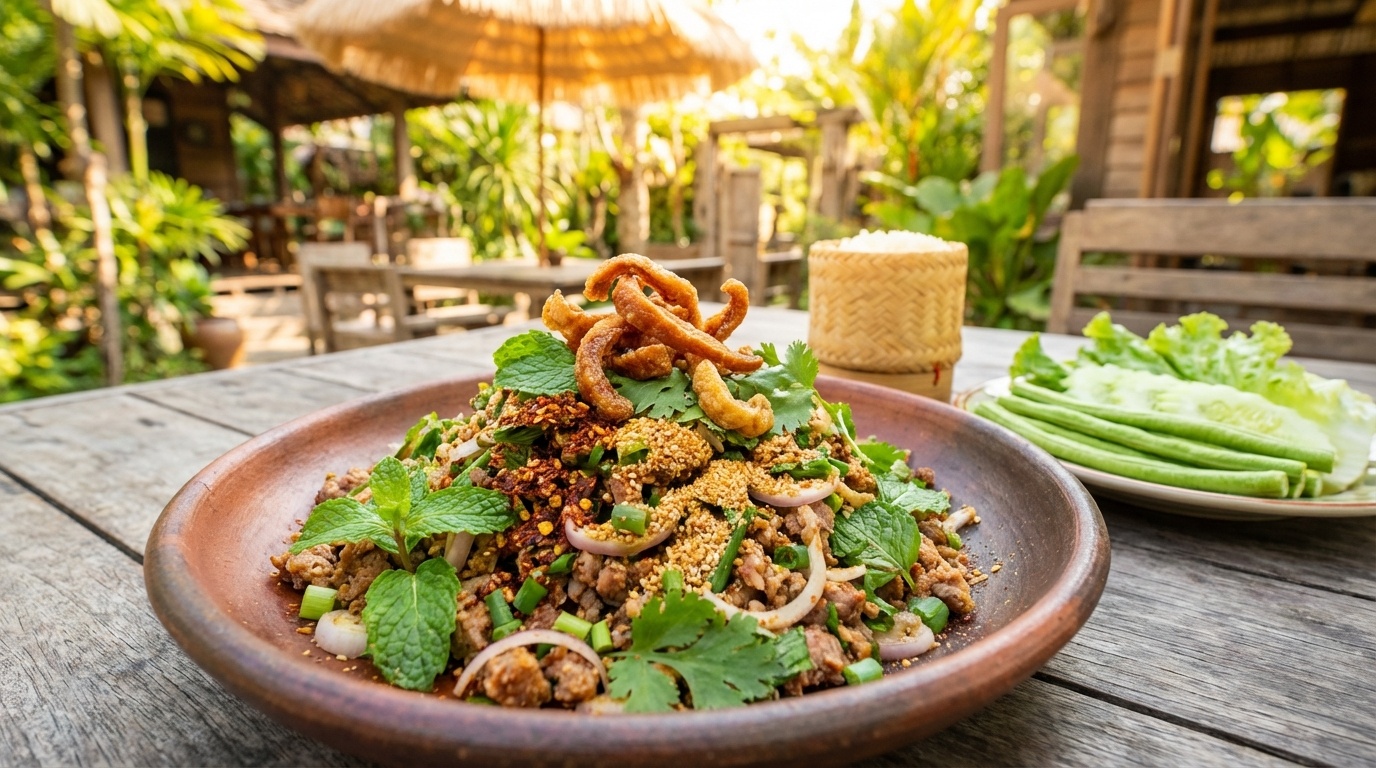 Hakket andesalat med mynte (Laab Bped)