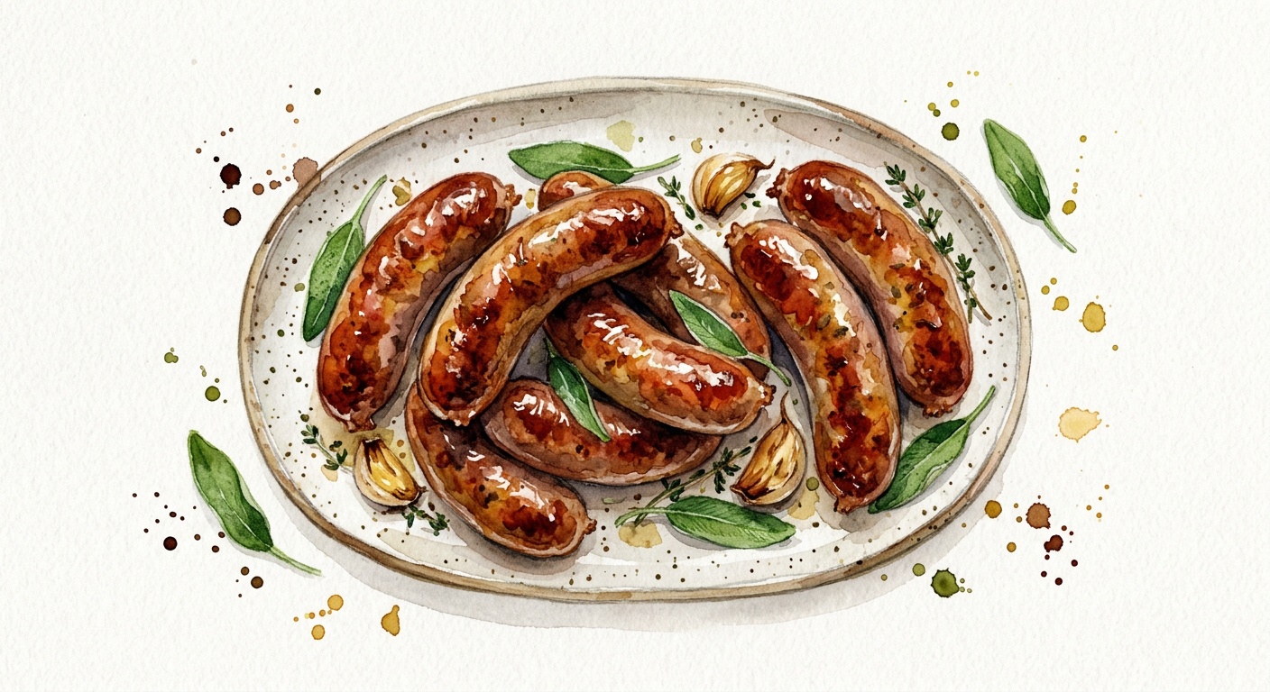 Hjemmelavde pølser af and, salvie og ristede hvidløg