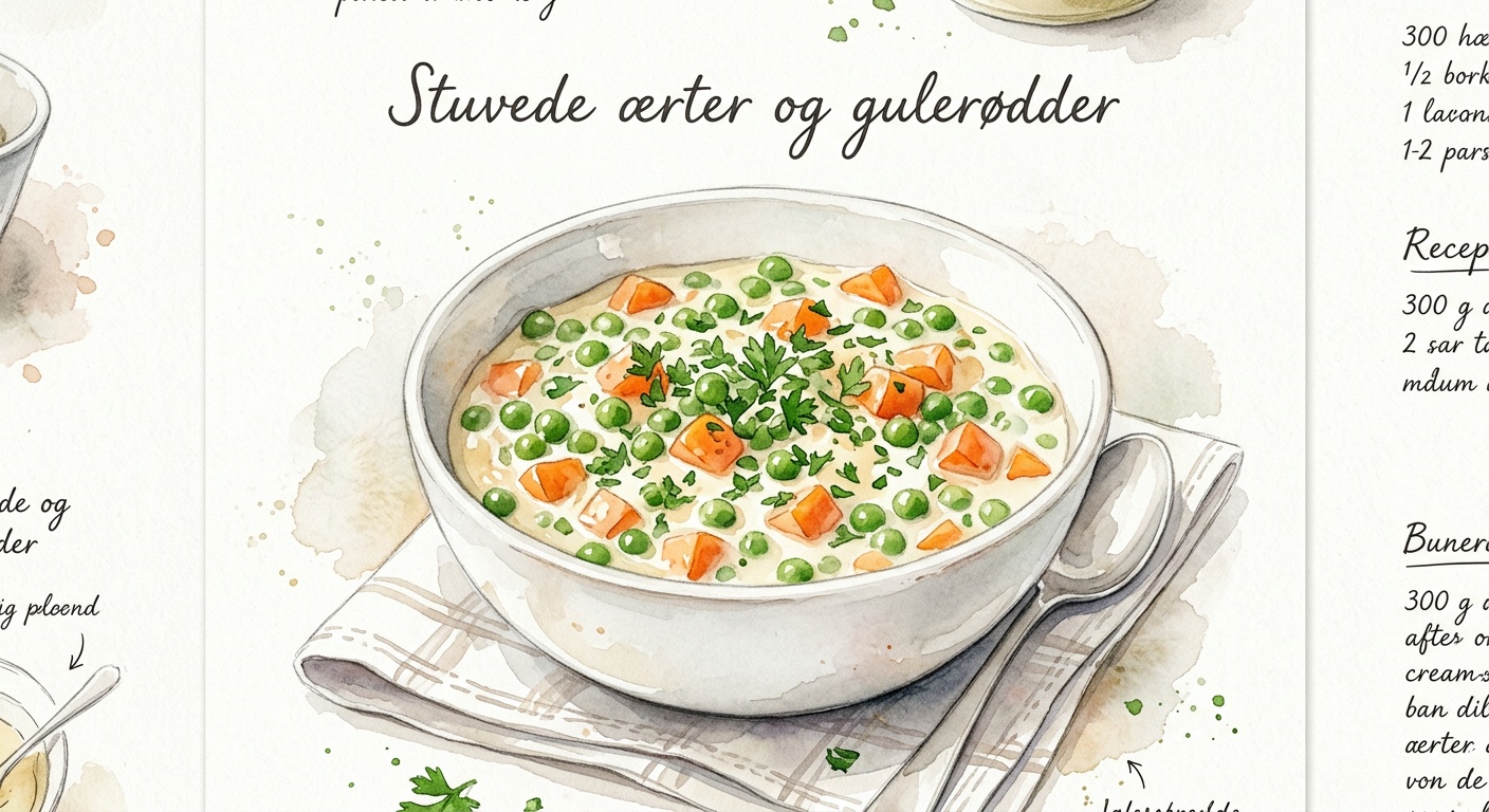 Klassisk stuvede ærter og gulerødder