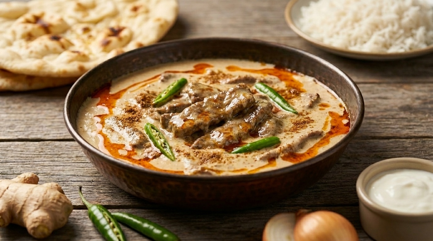 Krydret oksekød i yoghurt