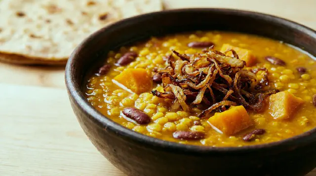 Linse- og bønneret med græskar og chili