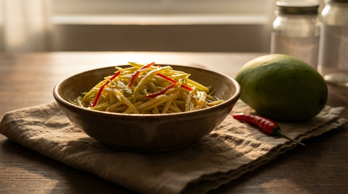 Marinade af grønne mangoer med chili