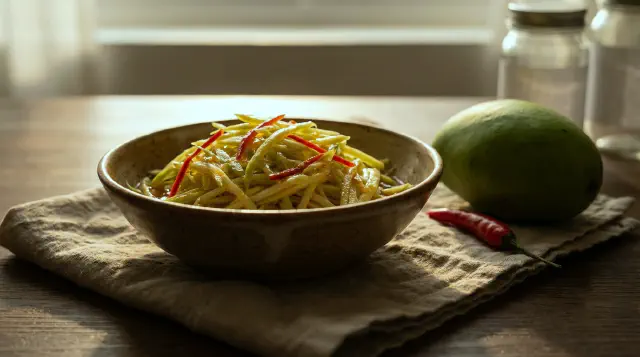Marinade af grønne mangoer med chili