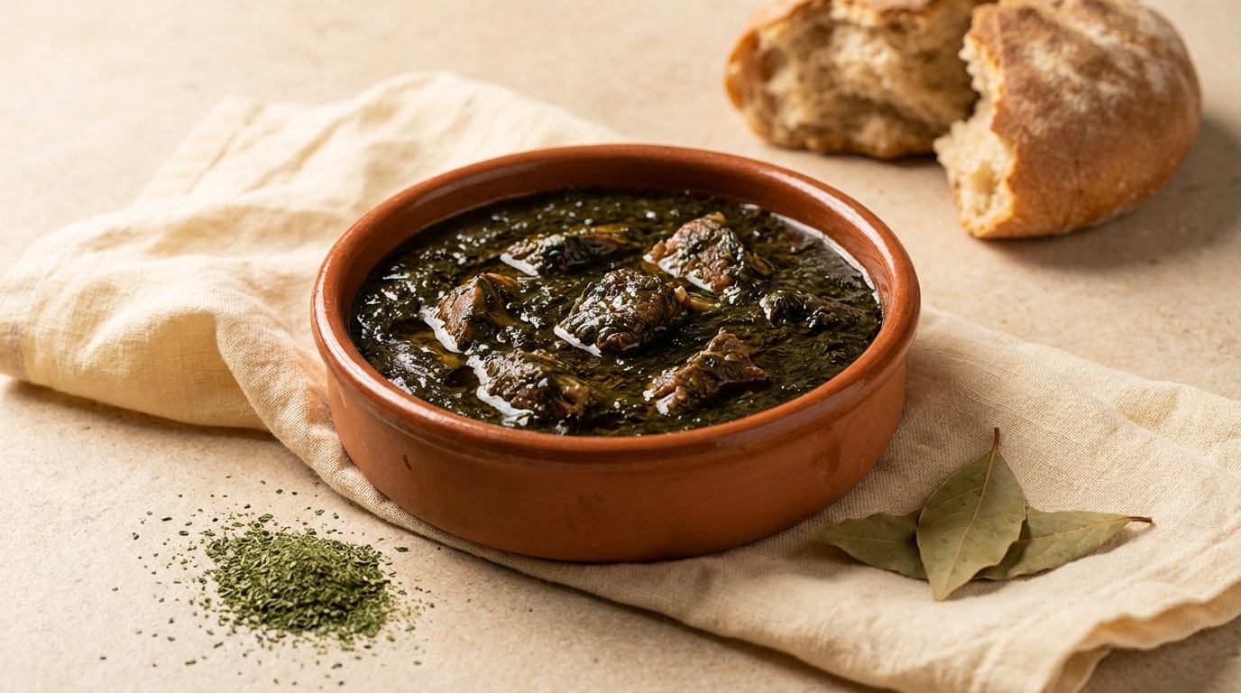 Mloukhia-sauce (tunesisk tørret jutebladssauce)