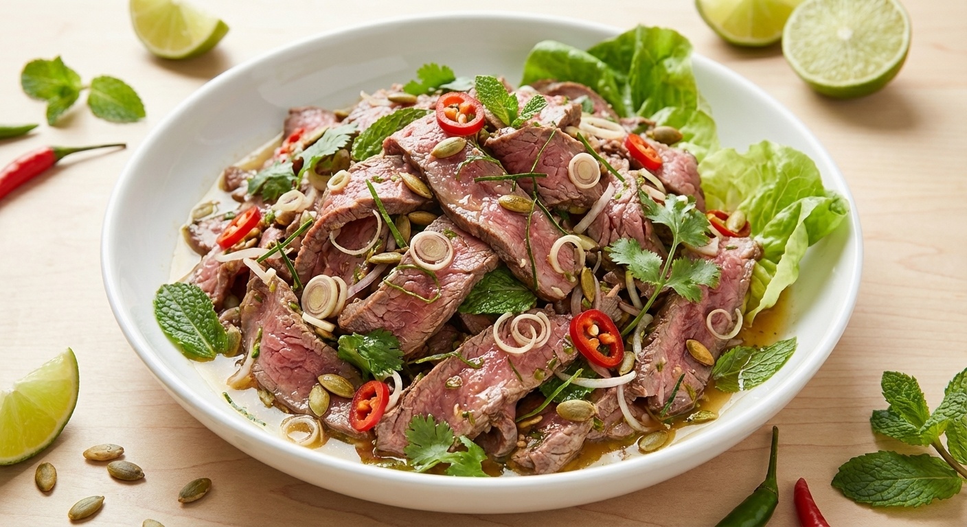 Okseceviche med citrongræs (Pla Neua)