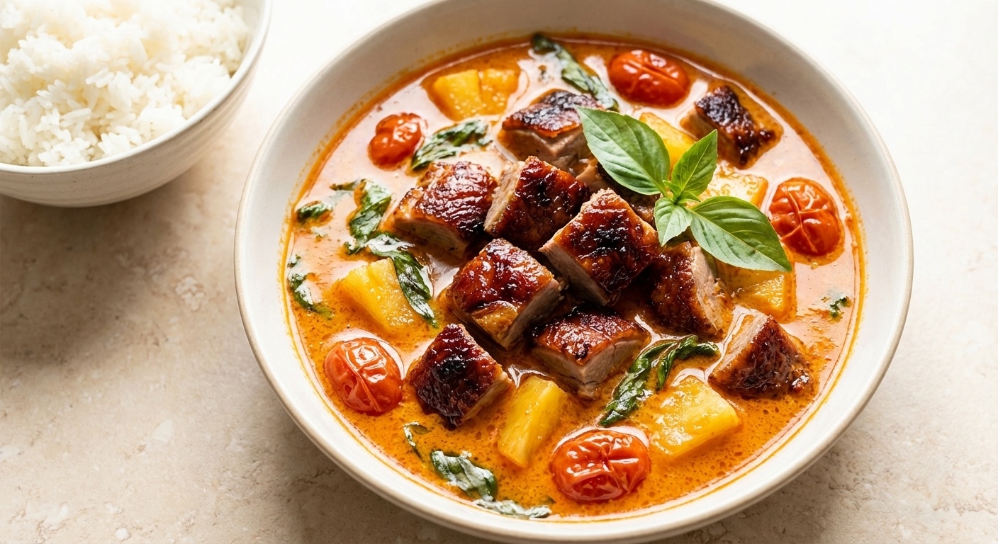 Rød karry med grillet and og ananas (Gaeng Ped Bped Yang)