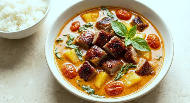 Rød karry med grillet and og ananas (Gaeng Ped Bped Yang)