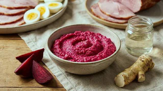 Roedbede-peberrodsrelish (Ceklas Torma)
