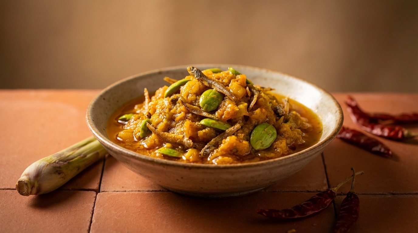 Sambal Tempoyak Goreng (Stegt Fermenteret Durian-Chilipasta)