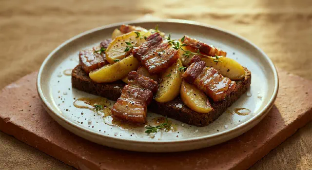Smørrebrød med æbleflæsk, timian og brunt smør