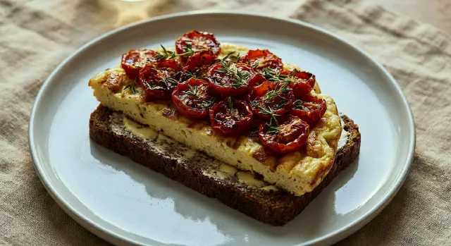 Æggekage med bagte tomater og timian