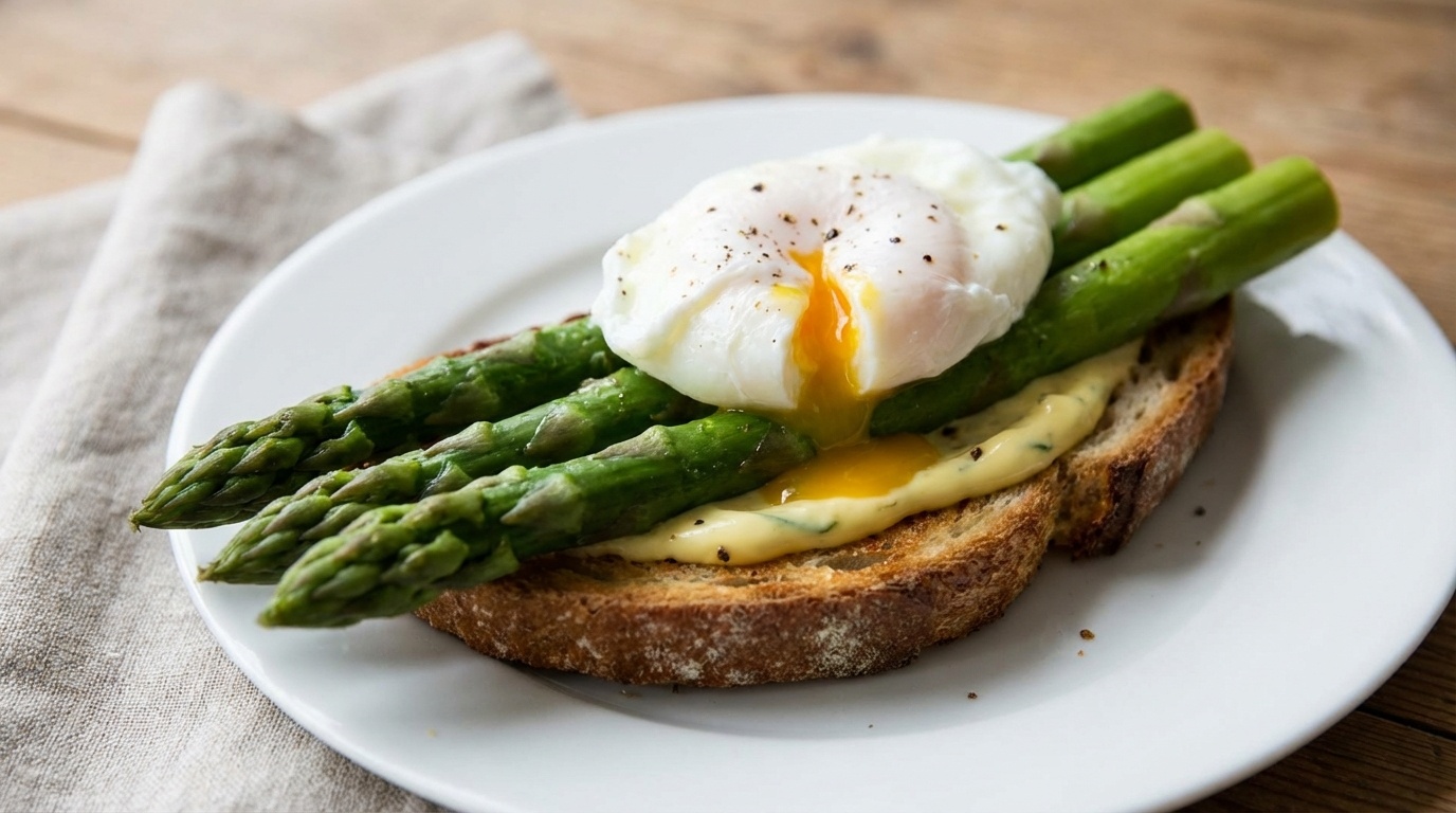 Asparges med pocheret æg og estragonmayo