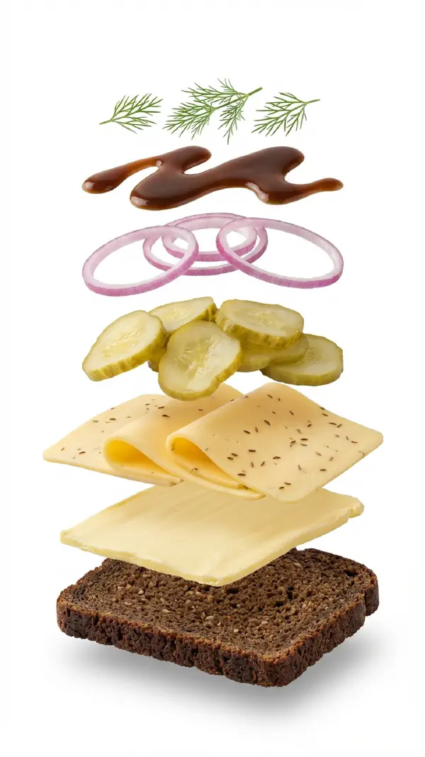 Opbygning af danbo med sky og syltede agurker © kvalimad.dk