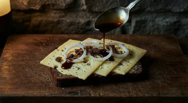 Gammel Ole med rå løg og portvinsskye
