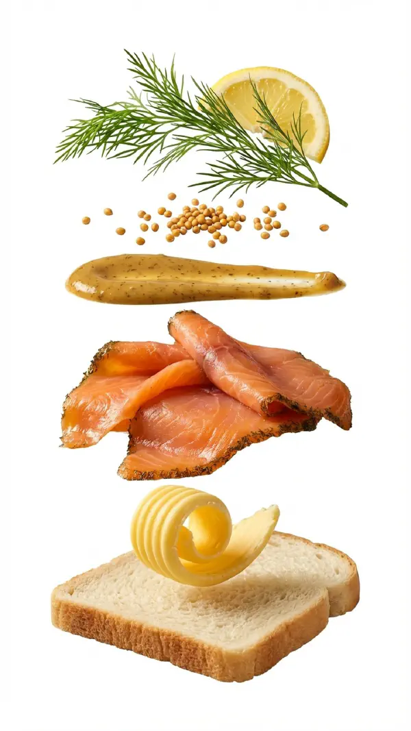 Opbygning af gravad laks med rævesovs og sennepsfrø © kvalimad.dk