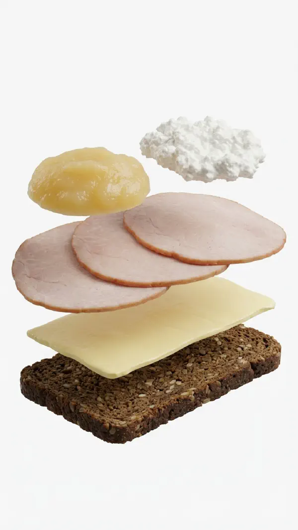 Opbygning af hamburgerryg med hytteost og peberrod © kvalimad.dk