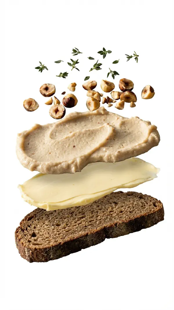 Opbygning af jordskokcreme med hasselnødder og timian © kvalimad.dk