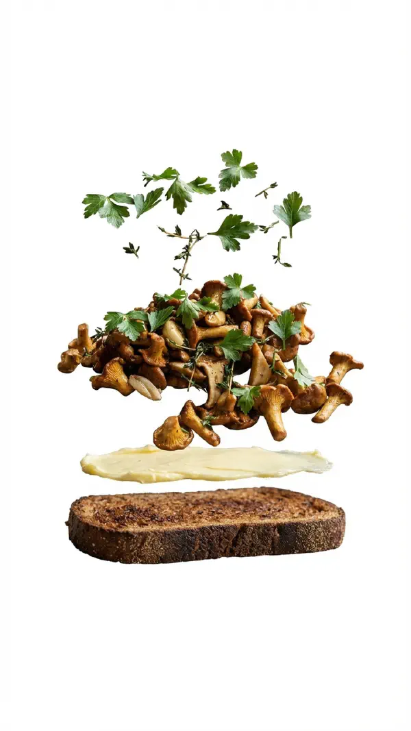 Opbygning af kantareller med smørstegte urter © kvalimad.dk