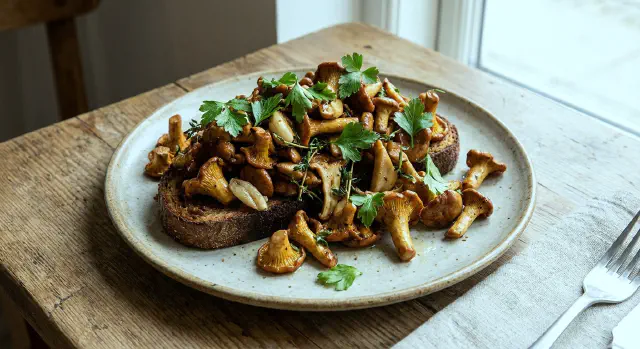 Kantareller med smørstegte urter