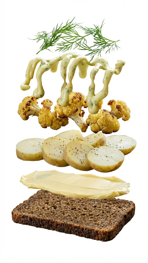 Opbygning af kartoffel med stegt blomkål og citronpersillemayo © kvalimad.dk