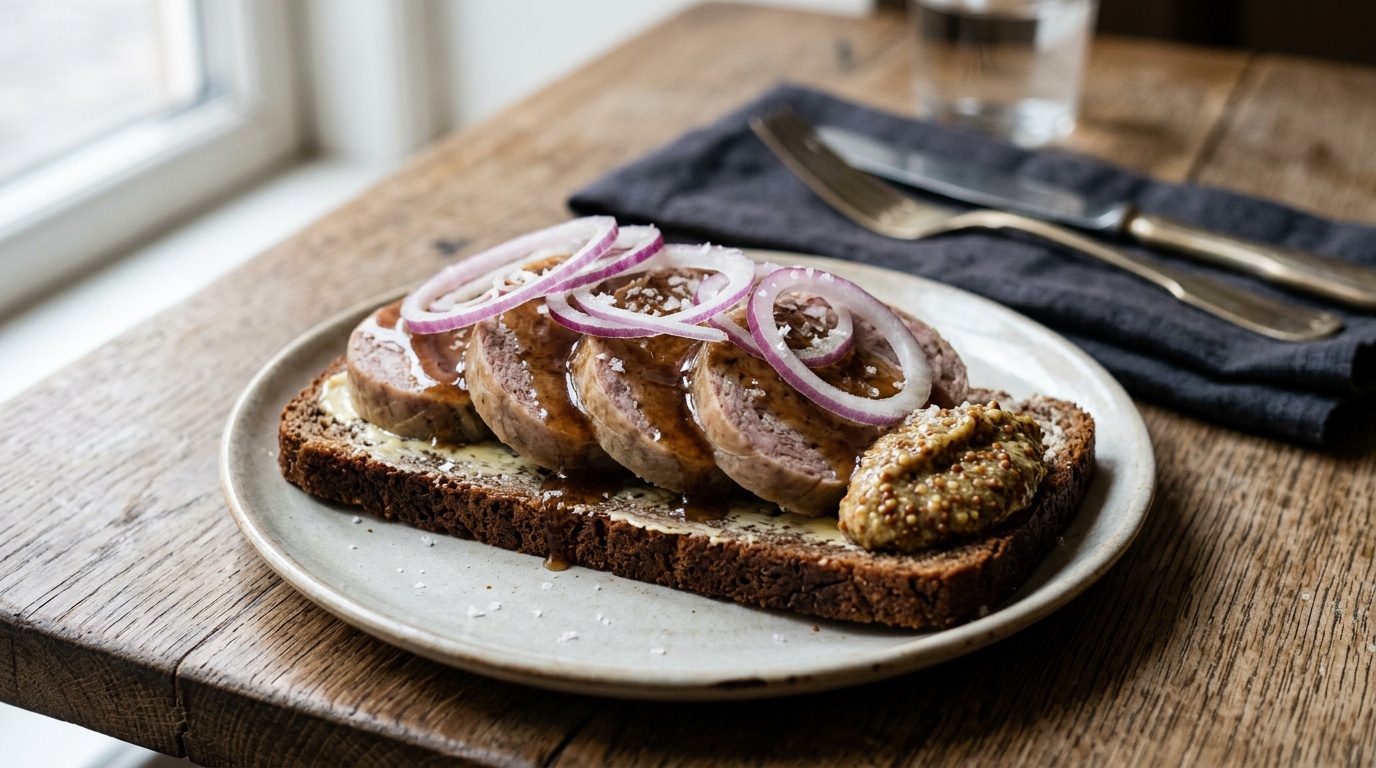 Kødpølse med sky og sennep