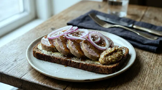Kødpølse med sky og sennep