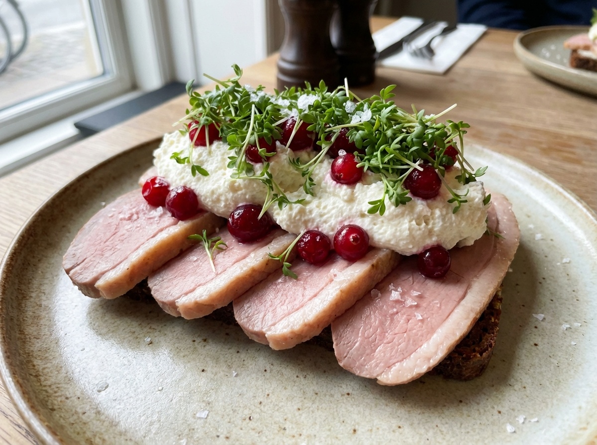 Kogt saltet andebryst med peberrodscreme