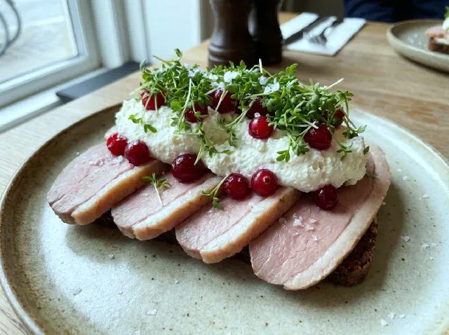Kogt saltet andebryst med peberrodscreme