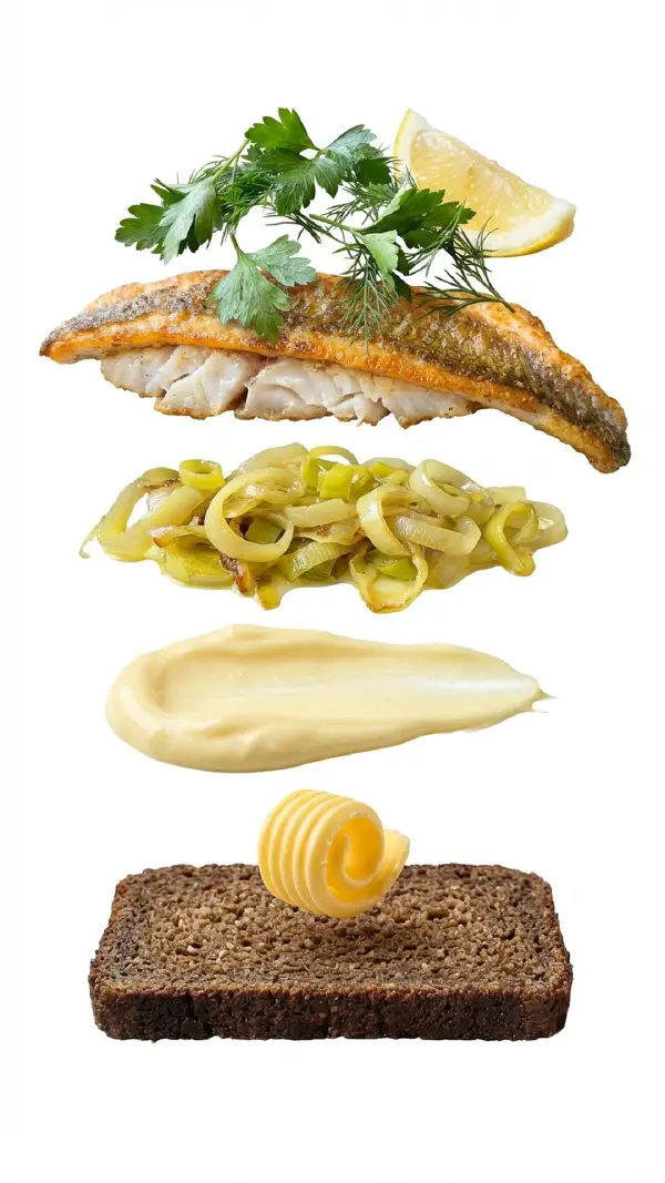 Opbygning af kullerfilet med porre og citronmayo © kvalimad.dk