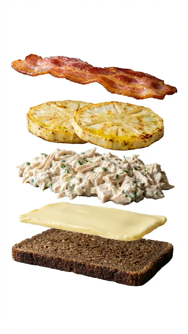 Opbygning af kylling med saltbagt selleri og bacon © kvalimad.dk