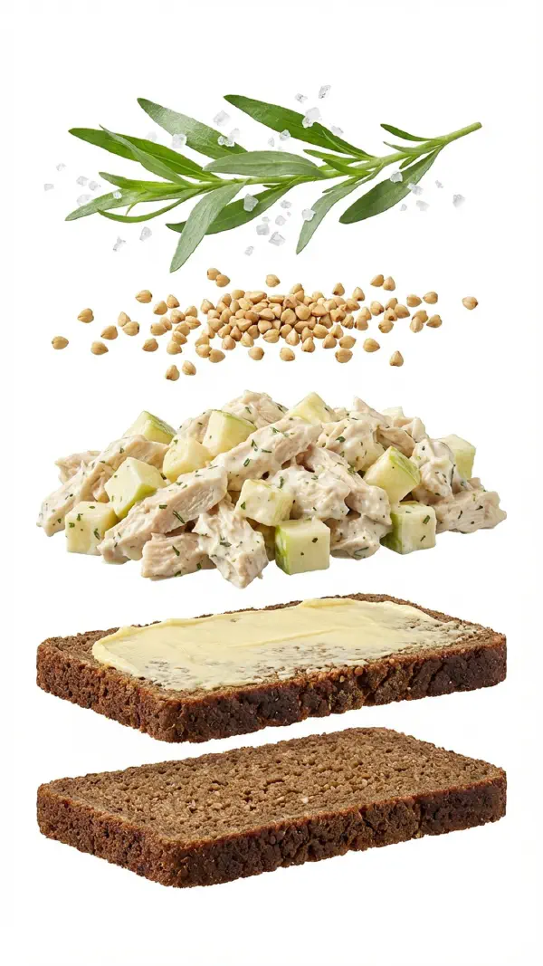 Opbygning af kyllingesalat med estragon og æbler © kvalimad.dk