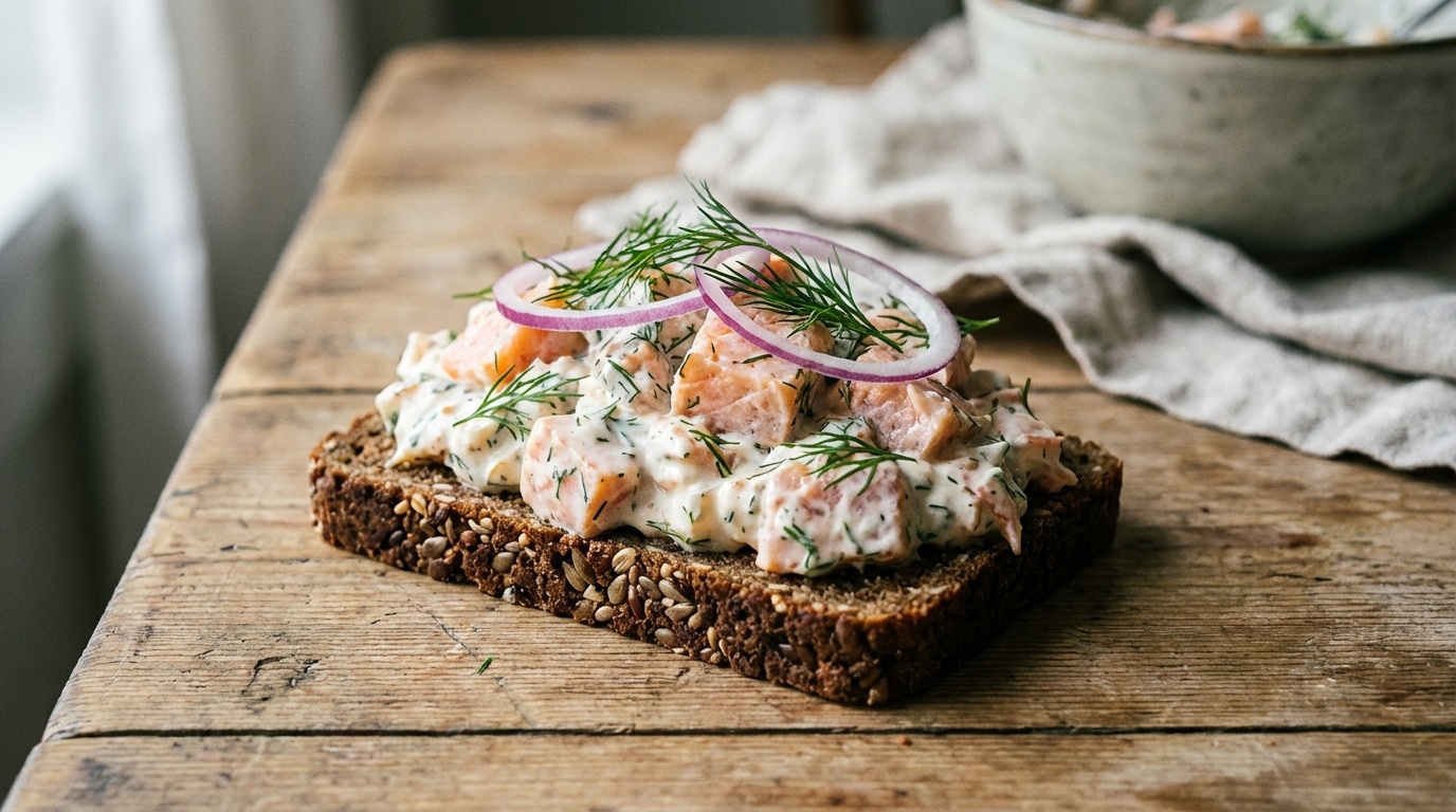 Laksesalat med røget laks og dild