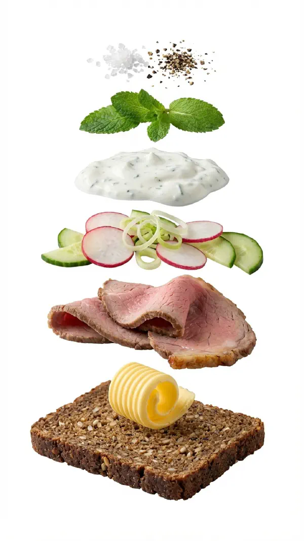 Opbygning af lammesteg med mynte-yoghurt og forårsgrøntsager © kvalimad.dk