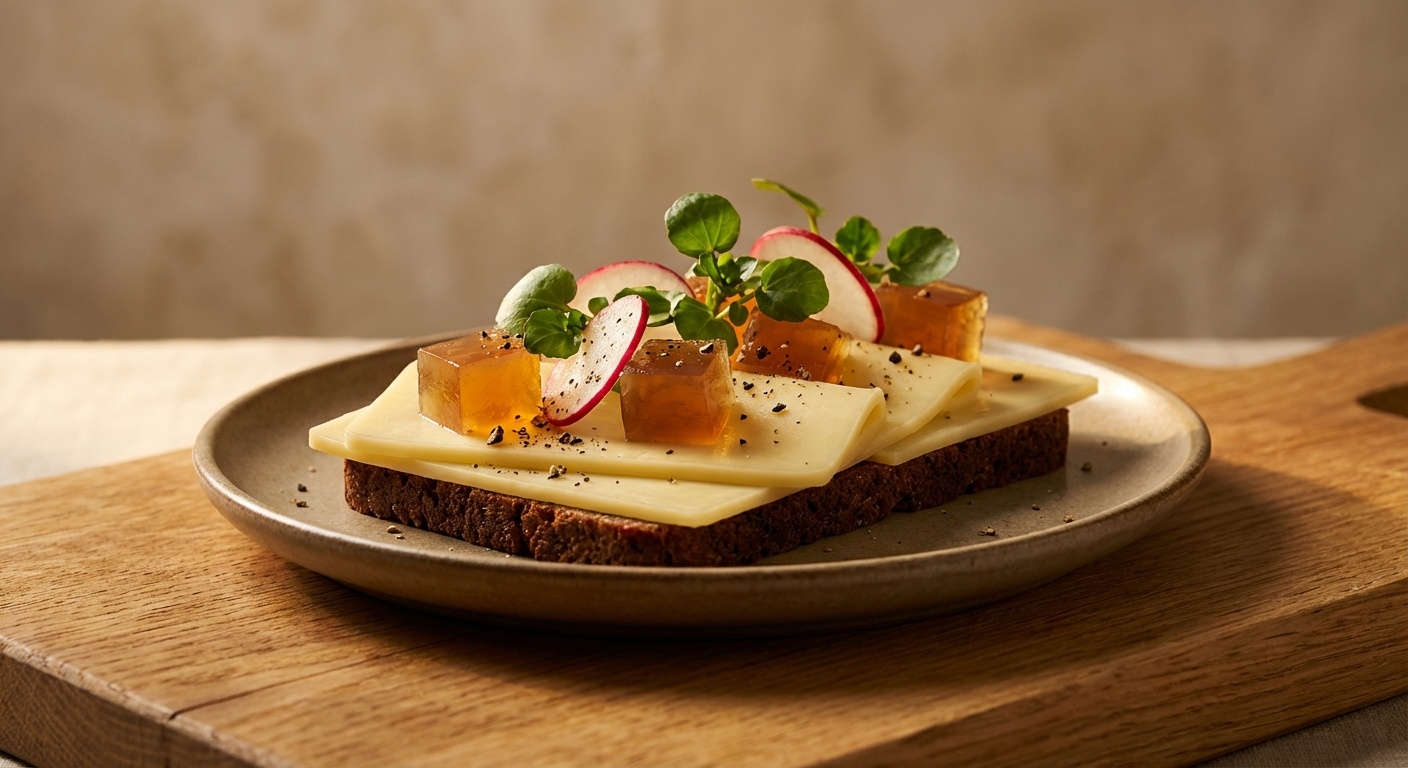 Smørrebrød med ostemad, sky og radiser
