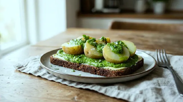 Ramsløgspesto med kogte kartofler