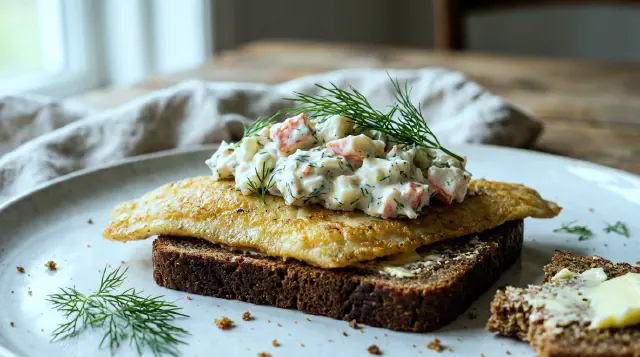 Stegt rødspættefilet med krabbesalat