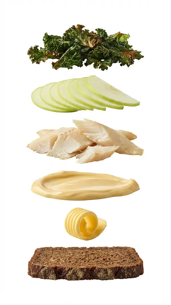 Opbygning af røget hellefisk med grønkål og honningcreme © kvalimad.dk