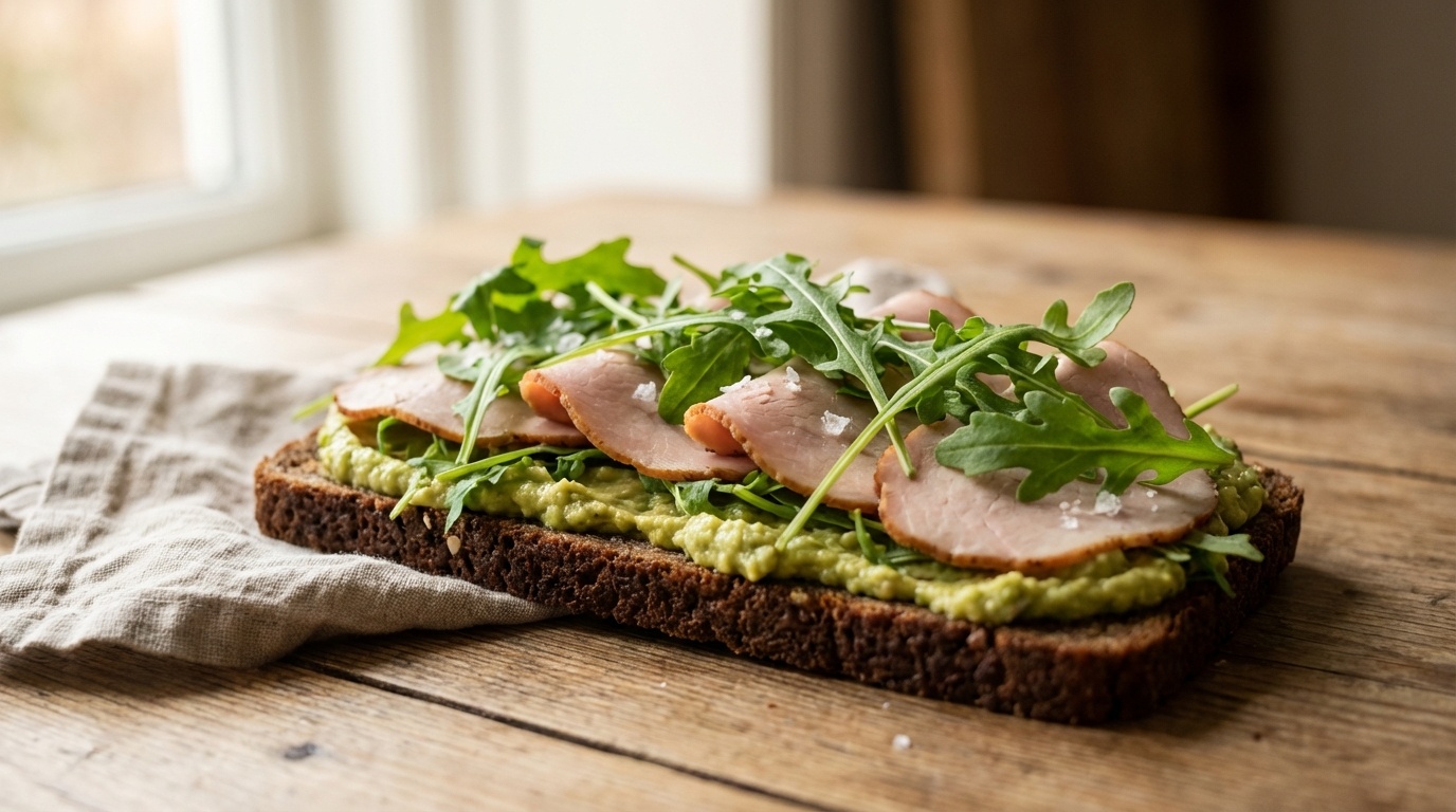 Røget mørbrad med avocado og rucola