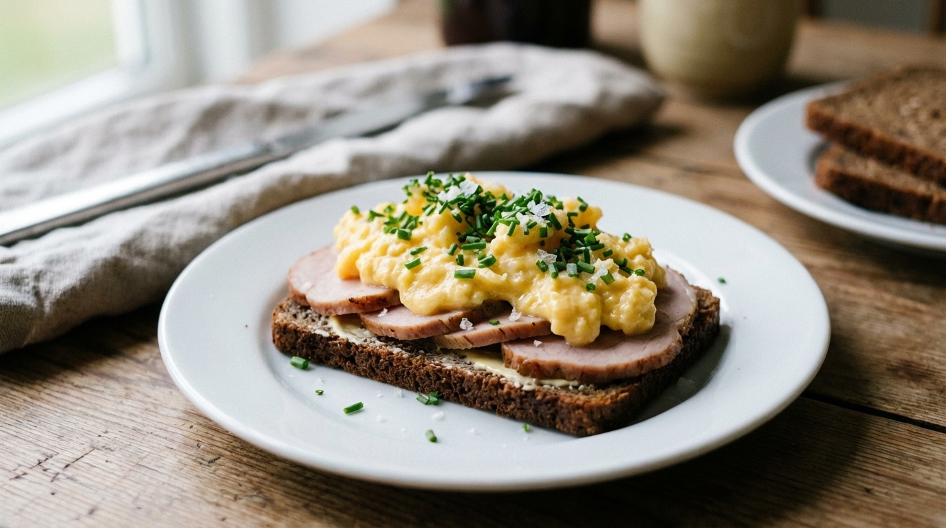 Røget mørbrad med røræg og purløg