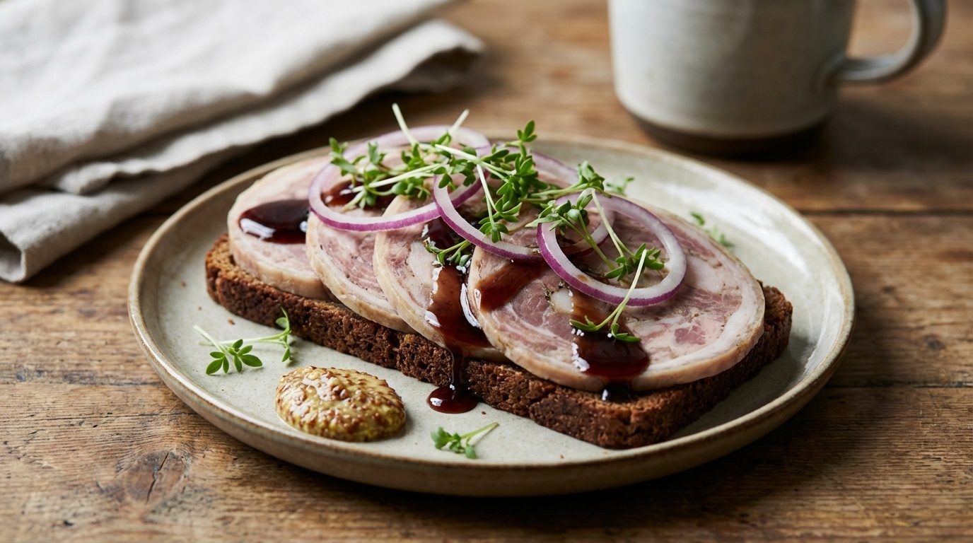 Rullepølse med portvinssky og sennep