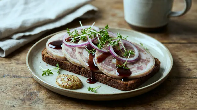 Rullepølse med portvinssky og sennep