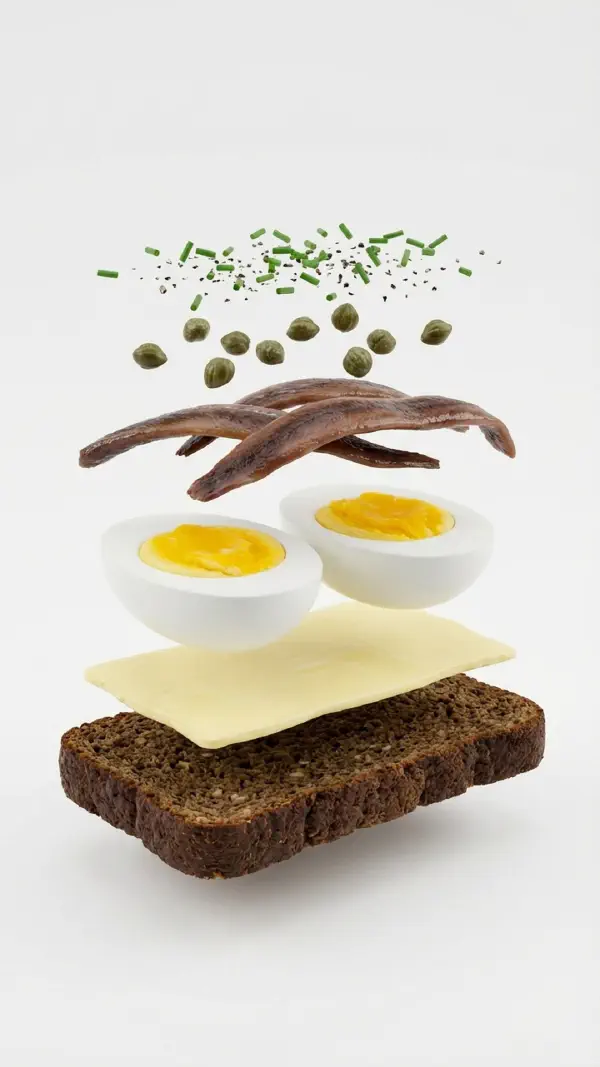 Opbygning af smilende æg med ansjoser og kapers © kvalimad.dk