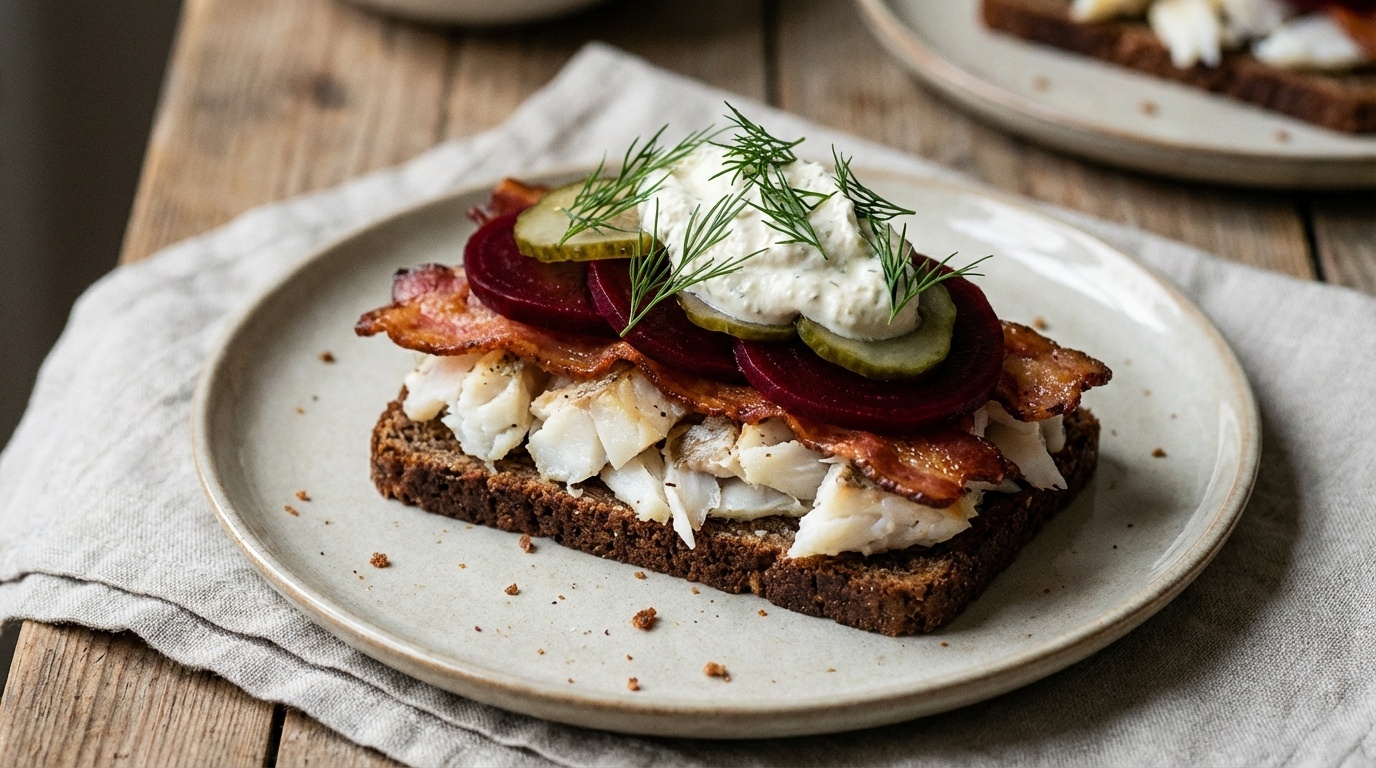 Torsk med bacon og rødbede