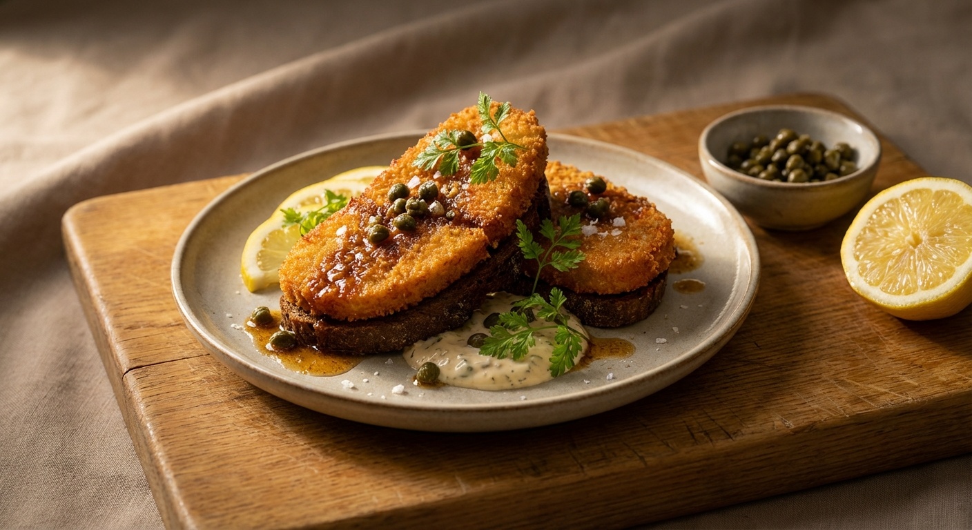 Smørrebrød med torskerogn, kaperssmør og citron-kørvel