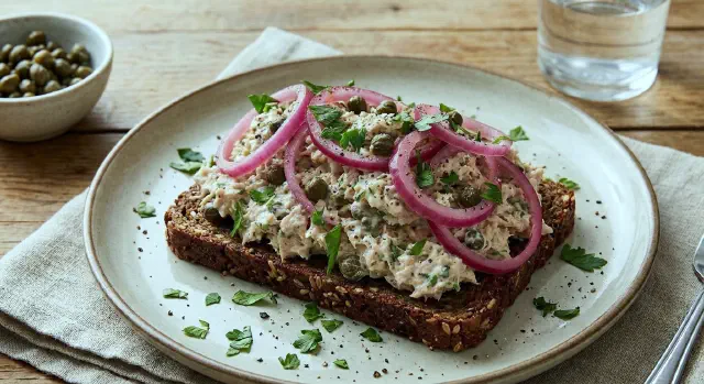 Tunsalat med syltede rødløg og kapers