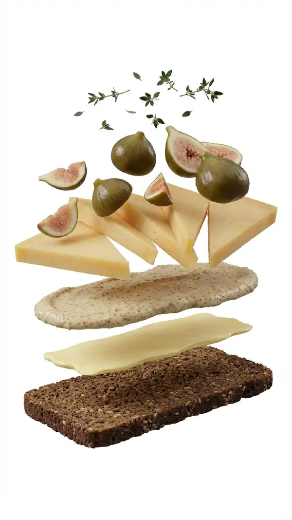 Opbygning af vesterhavsost med grov sennep og syltet frugt © kvalimad.dk