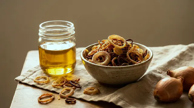 Sprødstegte skalotteløg og skalotteolie (Hành phi và dầu hành)